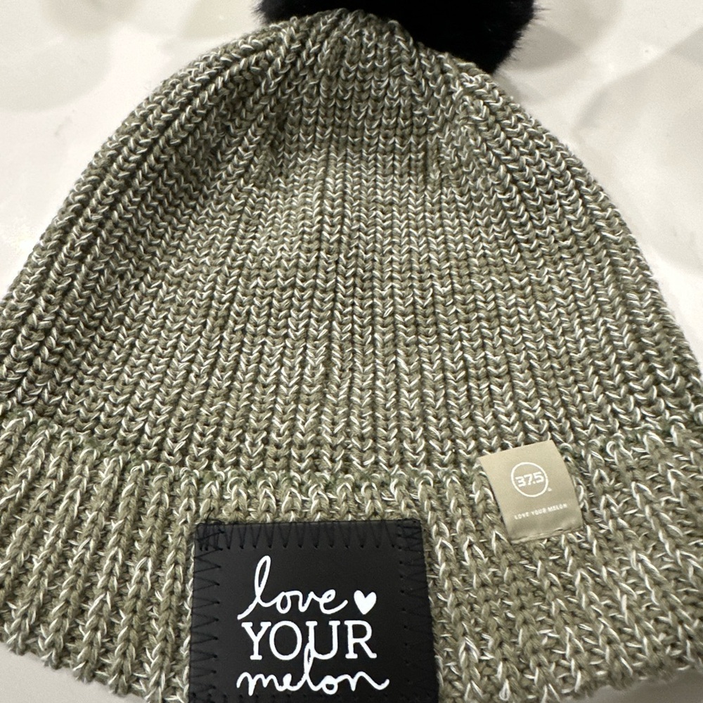 Love Your Melon Olive Knit Beanie with Black Pom